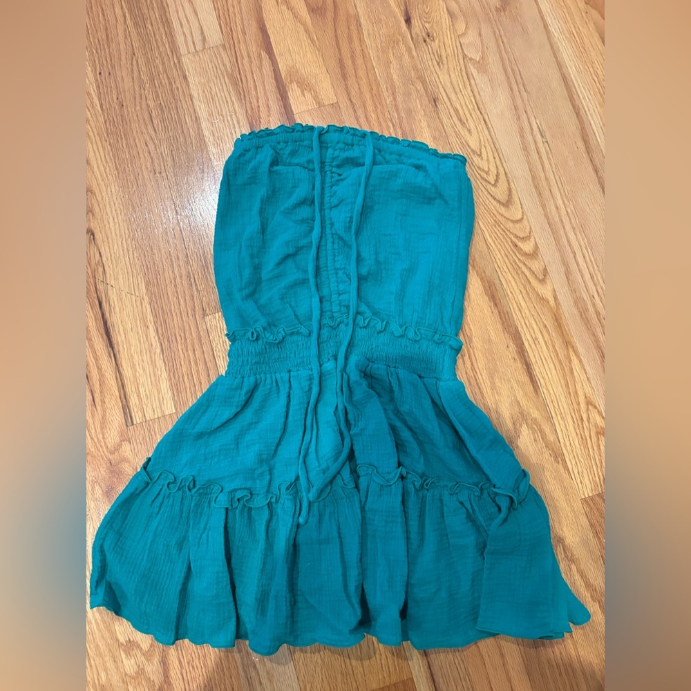 Teal Strapless Ruffle Dress